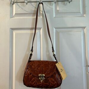 Patricia Nash Embossed Leather Crossbody in Cognac Brown